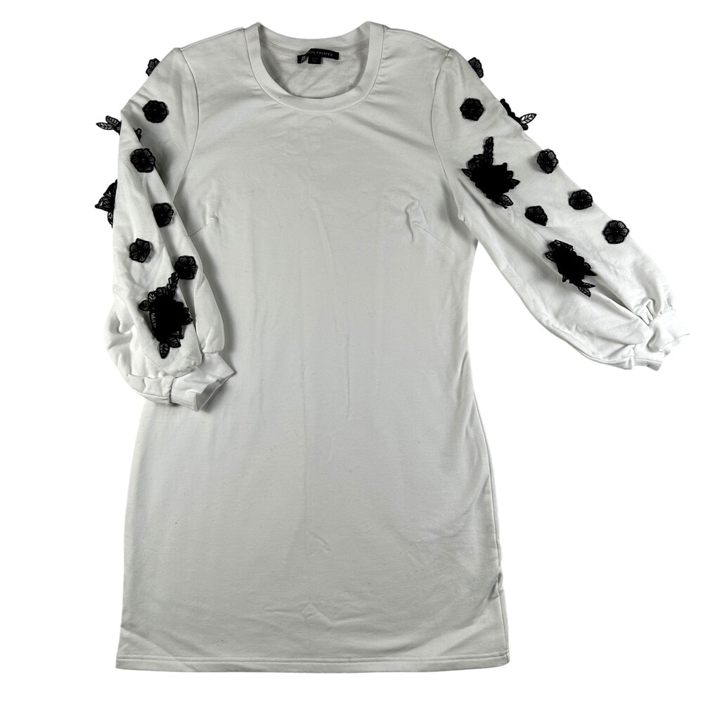 Boston Proper Dress Womens Small White Floral Balloon Sleeve Embroidered Boho